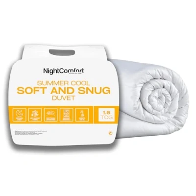Image of Night Comfort Soft &amp; Snug Anti Allergy 1.5 Tog Summer Double Duvet Hypoallergenic Breathable Microfibre Cover with Lightweight Hollowfibre Filling Bedding Quilt (200cmx200cm, White)