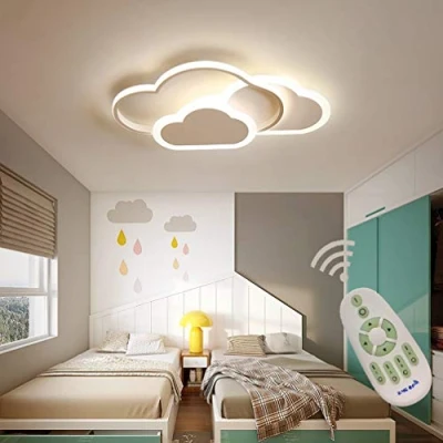 Image of LED Ceiling Light Dimmable Girl Boy Bedroom Fixture with Remote Control Living Room Kitchen Lamp, Modern Dining Metall Acrylic Shade Art Cloud Design Chandeliers Lighting L52*W31cm White