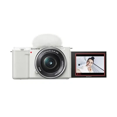 Image of Sony Alpha ZV E10 APS C Interchangeable Lens Mirrorless Vlog Camera Kit White (Renewed)