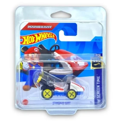 Image of Hot Wheels Standard Kart (Mario Red, White &amp; Blue) 2/10 HW Screen Time 2023 29/250 (Short Card) COMES IN A KLAS CAR KEEPER PROTECTIVE COLLECTORS CASE GRX17