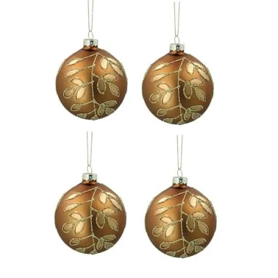 Image of Gisela Graham Set of 4 Matt Chocolate and Gold Glass Baubles