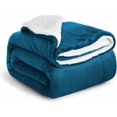Image of Imperial Rooms Sherpa Fleece Blanket Bed Throws Blankets For Sofas Soft Fluffy Thick Reversible Microfiber Throw (Teal, Double (150 x 200 Cm))