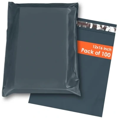 Image of YUNJU Mailing Bags, Shipping Poly Postal Self Seal Bags in Size 12 x 16 Inch Small Postage Packaging 305mm to 407mm Grey 100 Pack