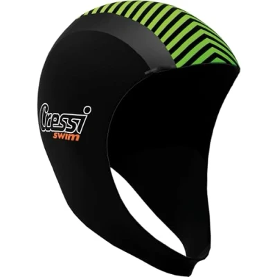 Image of Cressi Unisex&#039;s 2mm Protective Hood for Swimming/Snorkeling/Diving, Black/Lime, S/M, DG002397
