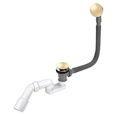 Image of Gold Colour Finished Bathtub Drain Waste Bath Long Flexible Siphon Bathroom