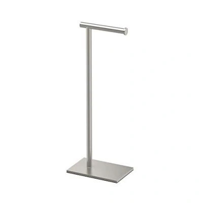 Image of Gatco 1431SN Modern Rectangle Base Freestanding Toilet Paper Holder, Satin Nickel, 22.25 inch