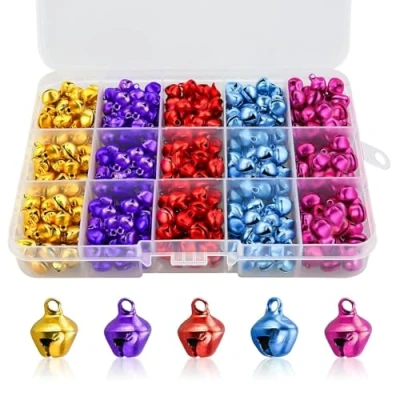 Image of Jingle Bells for Crafts 8mm, 600 Pcs Colorful Small Metal Craft Mini Bell with Storage Box Crafting Christmas Party Decorations