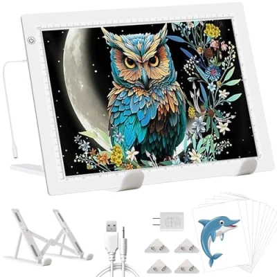 Image of YINGWOND A3 LED Light Box with Stand, Damond Painting Pad USB Plug Charger Ultra Thin Dimmable Copy Board Up to 8000 LUX Portable for Tracing, Weeding Vinyl, Drawing, Diamond Art
