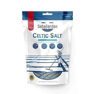 Image of Seba Garden Celtic Sea Salt Grey, 1kg , Certificated Organic Reseallable Bag of Grey Salt, Hand Harvested, Contains Over 82 Essential Minerals