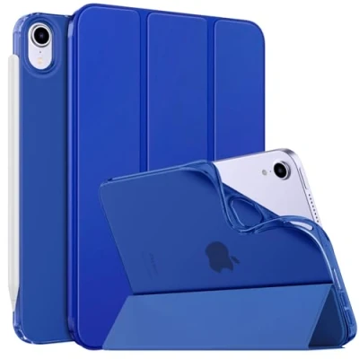 Image of MoKo Case Fit New iPad Mini 7 (A17 Pro) 2024, 6th Generation 2021 (8.3 inch), 6 Case, Soft TPU Translucent Frosted Back Cover for 7th, Indigo