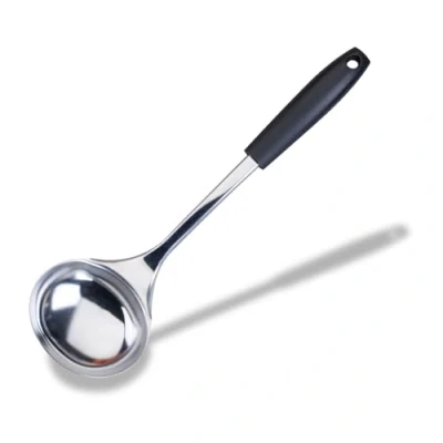 Image of FACKELMANN INITIAL Soup Ladle Stainless Steel with Plastic Handle, Serving Spoon for Sauce Stews &amp; Gravy, Kitchen Ladle, 33cm, Black Silver