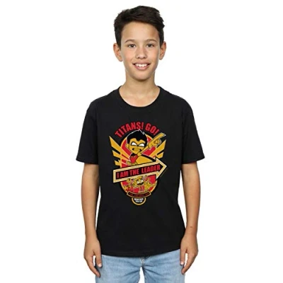 Image of DC Comics Boys Teen Titans Go I Am The Leader T Shirt Black 12 13 Years