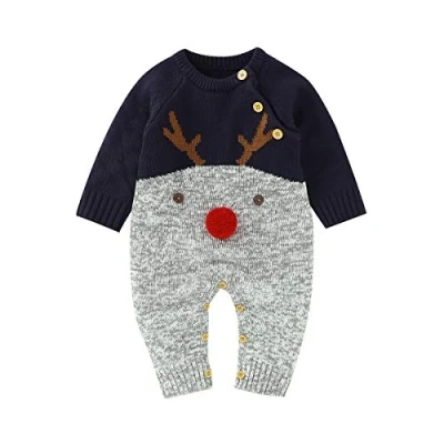 Image of Verve Jelly Baby Girls Romper Long Sleeve Jumpsuit Knitted Sweaters Reindeer Outfit Autumn Winter Casual Clothing