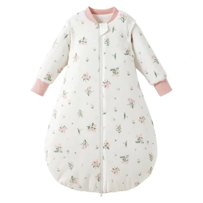 Image of Duomiaomiao Winter Baby Sleeping Bag 3.5 tog, 100% Cotton Newborn Warm Sleep Sack with Removable Sleeves Wearable Blanket for Infant Toddlers 18 36 months, Flower