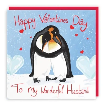 Image of Hunts England Husband Valentines Day Romantic Penguins Card Happy To My Wonderful Cute Animals Collection