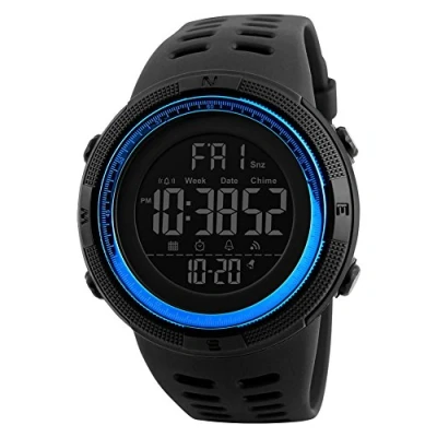 Image of Men&#039;s Digital Sport Watch Led Quartz Wrist with Alarm Stopwatch Dual Time Zone Countdown EL Backlight Calendar Date Watches (Black Blue)