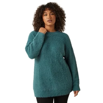 Image of EVANS Curve Blue Fluffy Knitted Jumper Women&#039;s Plus Size