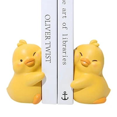 Image of 2 Pcs Cute Duck Bookends,Resin Animal Statue Bookend Stand,cute Design,Duck Hug Bookends For Bookshelves Home Decoration Book Lovers