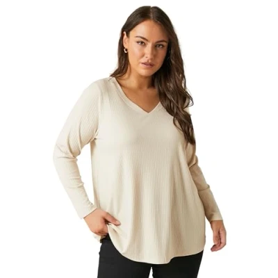 Image of EVANS Curve Ribbed Modal Rich Swing Top Women&#039;s Plus Size Cream