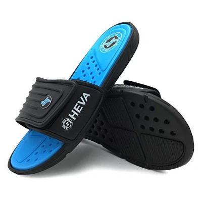 Image of HEVA Men&#039;s Slide Sandals Fashion Open Toe Beach Pool Slippers, 9 UK, Black Blue