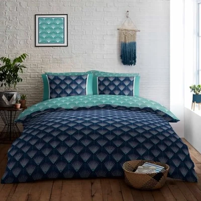 Image of GC GAVENO CAVAILIA Reversible Bedding &amp; Linen Set, Geometric Duvet Cover King Size Bed Breathable Quilt (230x220 cm), Blue Covers