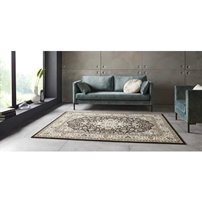 Image of Nouristan Mirkan Oriental Rug Living Room Short Pile Vintage for Dining Room, Bedroom Cream Brown, 80 x 150 cm