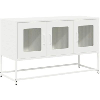 Image of vidaXL TV Cabinet White Steel Media Console Entertainment Center with Storage, 100.5x39x60.5 cm Modern Living Room Furniture