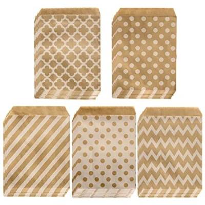Image of 50 Pcs Small Kraft Paper Gift Bags Brown Party Wave for Halloween Christmas Birthdays Wedding