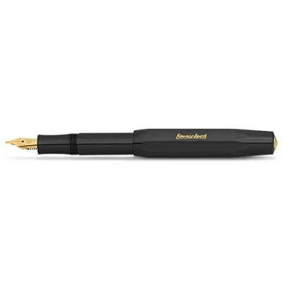 Image of Kaweco CLASSIC Sport Fountain Pen Black with 23 Carat Gold Plated Steel Nib and Iridium Tip for Ink Cartridges I 13 cm Nib: BB (Extra Broad)