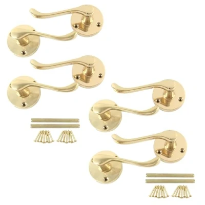 Image of White Hinge 4 Pairs of Round 55mm Victorian Polished Brass Scroll Latch Handles Internal Door Lever