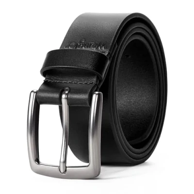 Image of Wrangler Men&#039;s Leather Belt, 38mm Casual Belt for Jeans, Gift Men, Black, 34 (waist 31 32)