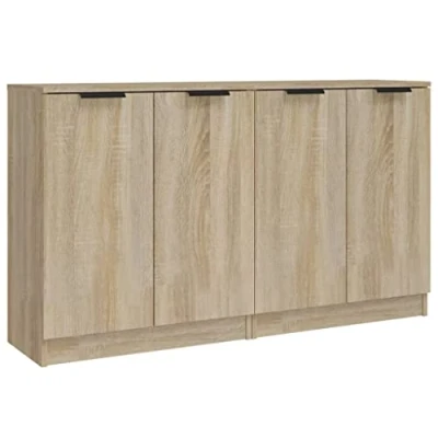 Image of vidaXL Engineered Wood Sideboards with Ample Storage Sonoma Oak Set of 2 Ideal as Bedroom and Living Room Cabinets