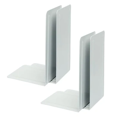 Image of Alco Albert 4303 10 4 Metal Bookends, Pack of 4, White, 14 x 24 13 cm, for School, Office and Home