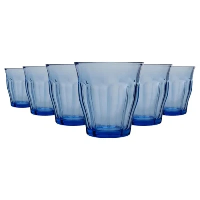Image of Duralex Picardie Drinking Glasses 250ml Tumblers for Water, Juice Blue Pack of 12