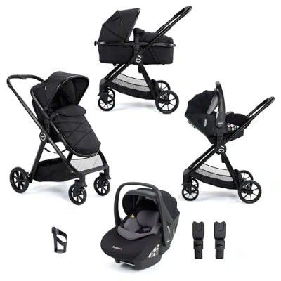 Image of Babymore Mimi Travel System Pecan i Size Car Seat Black 3 in 1 Pram System, Foldable &amp; Head Rest Reclining Features, Premium with Essentials, 0 4 Years Up to 22 Kg