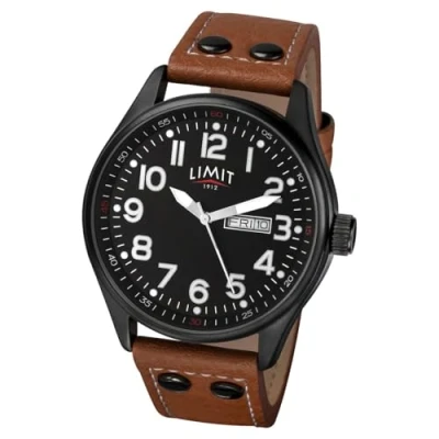 Image of Limit Pilot Men&#039;s Quartz Watch with Black Dial Analogue Display and Brown PU Strap 5492.01
