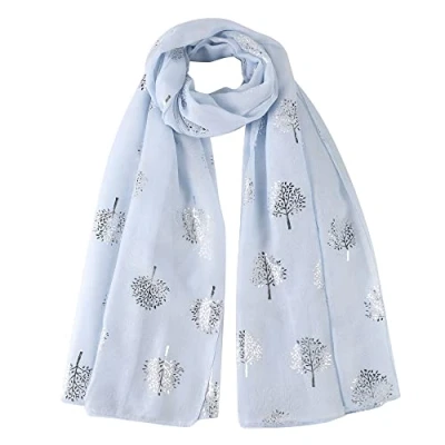 Image of London Scarfs Glitter Mulberry Trees Scarf Women Foil Printed Tree Fashion Ladies Wrap (Baby Blue)