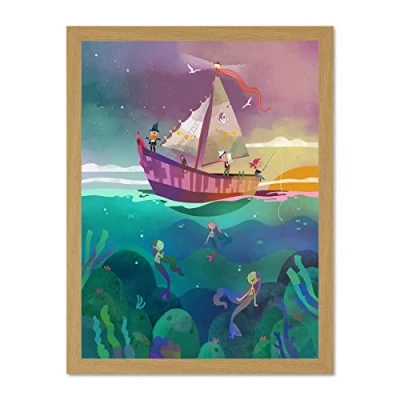 Image of Wee Blue Coo Pirates Mermaids Large Framed Art Print Poster Wall Decor 18x24 inch