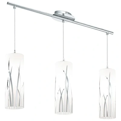 Image of Eglo Pendant Lighting Rivato, 3 Bulbs Elegant Ceiling Light Fitting Made of Steel and Glass with Chrome décor, White, Hanging lamp for Dining Living Room, E27 Socket