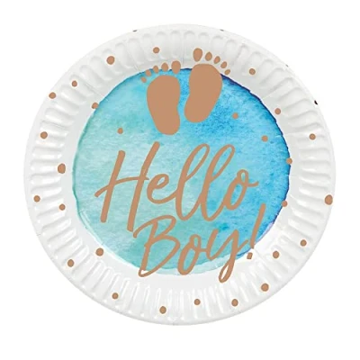 Image of Boland Hello Boy 53245 Party Plates 10 Pieces Size 18 cm Eco Friendly Tableware 100% Paper Birthday Baby Shower