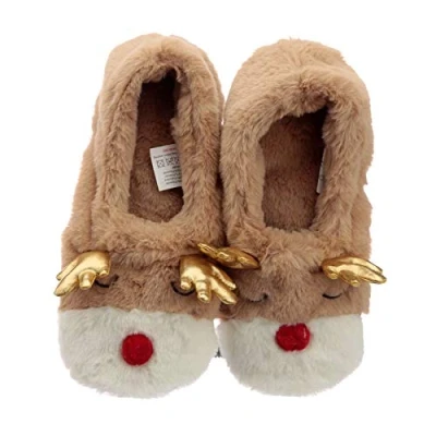 Image of Puckator Christmas Reindeer Plush Toesties Heat Pack Warmer Slippers House Slipper Sliders For Women Men Slip On Slides Ladies Flip Flops Sleepers Footwear