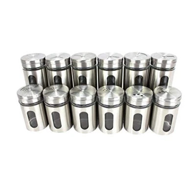 Image of Spice Shakers / Storage Jars, Stainless Steel with Window, 80 ml, Set of 12
