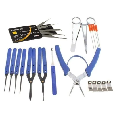 Image of Loboo Idea 5 Pieces Credit Card Lock Picking Tool Kit and 14 Ultimate Broken Key Extractor Set, Damaged Remove Kit, Home Depot Locksmith Removal Hooks LockPick