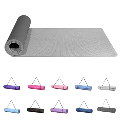 Image of Good Nite Yoga Mat Exercise Mats Workout Pilates Fitness for Women Men Non Slip Thick 10mm High Density Gymnastics with Carry Strap Tpe 183 x 61 0.6cm (Black/Grey)