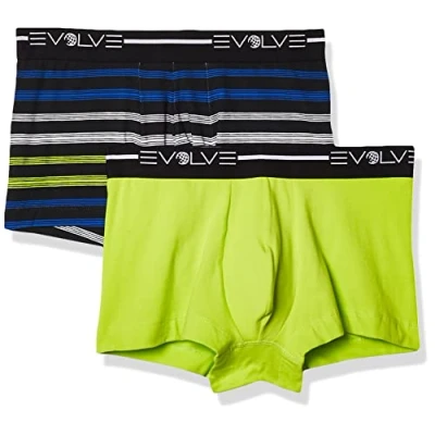 Image of Evolve Men&#039;s Cotton Stretch No Show Trunk Underwear Multipack, Lime Green/Multi Stripe/Black, Large