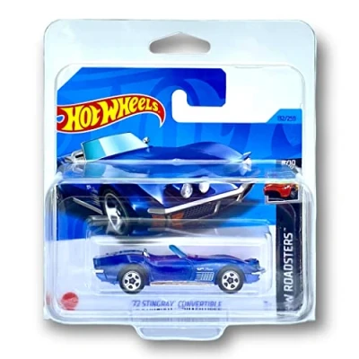 Image of Hot Wheels &#039;72 Stingray Convertible (Blue) 8/10 HW Roadsters 2023 132/250 (Short Card) *** COMES IN A KLAS CAR KEEPER PROTECTIVE COLLECTORS CASE HKG60