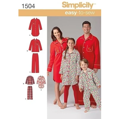 Image of Simplicity Sewing Pattern 1504: Child&#039;s, Teens&#039; and Adults&#039; Loungewear, Size A, Paper, White, A (XS L/XS XL)