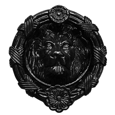 Image of Lion Head Front Door Knocker Antique Black Hardware Cast Iron Animal