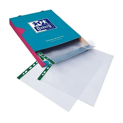 Image of Oxford Heavy Duty Punched Poly Pockets, Clear, Box of 100 Extra Strong Plastic Wallets