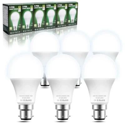 Image of Lamptobe 3 Pin BC3 Light Bulbs,Non Dimmable,10W Energy Saving LED Bulb,75W Equivalent,240v 6500k Cool White A60 Bulbs for Ceiling Light,Landing Light,Hallway Light,Pack of 6